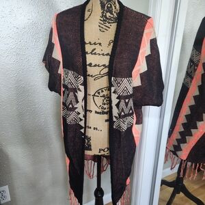 Mine Black and Coral Geometric Cardigan